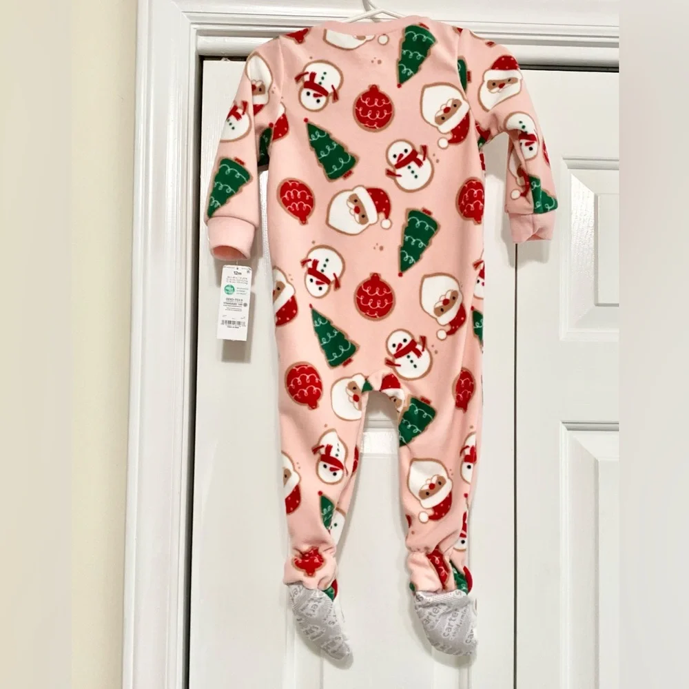 Carters Christmas Santa Fleece Sleeper Pajamas - 12m - NEW